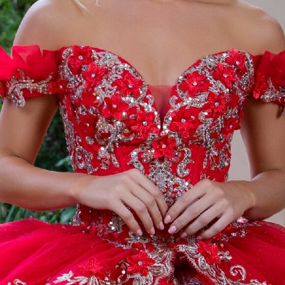 New Formal Quinceanera Gown w/ Floral Applique Details & Beads Embroidery GL3528 - Picture 6 of 15